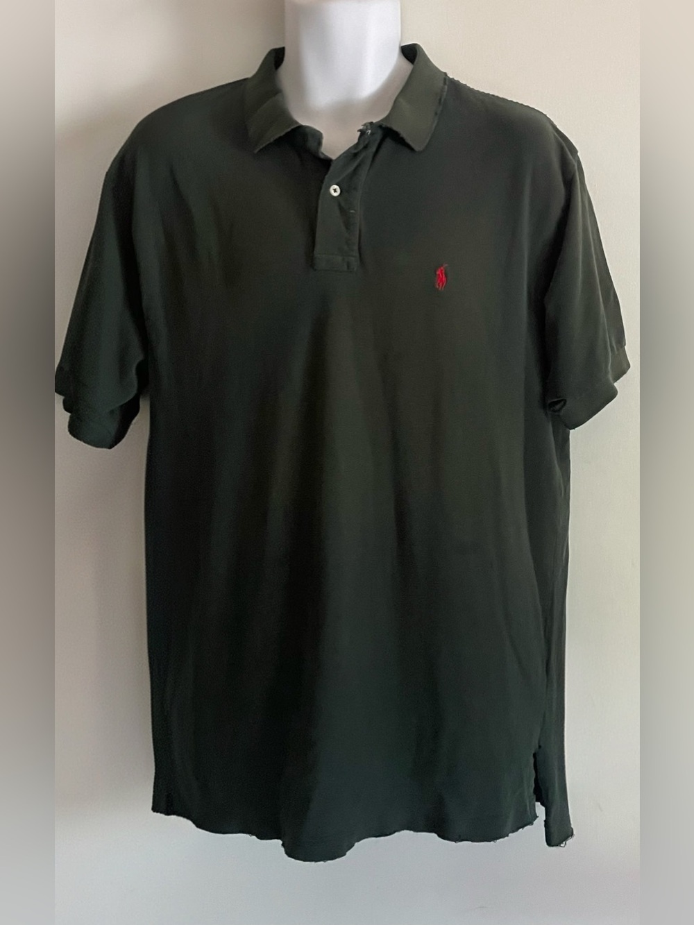 Distressed Ralph Lauren Dark Green Polo with Red Pony Embroidery